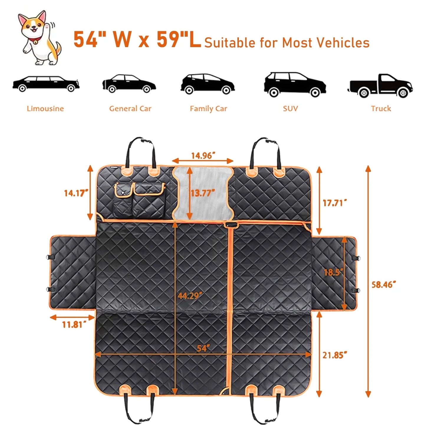 600D Heavy Dog Seat Cover for Back Seat, Durable Large Dog Car Seat Cover with 2 Seat Belts, Back Seat Cover for Travel Pet Supplies, 100% Waterproof Dog Hammock for Car, SUV, Truck