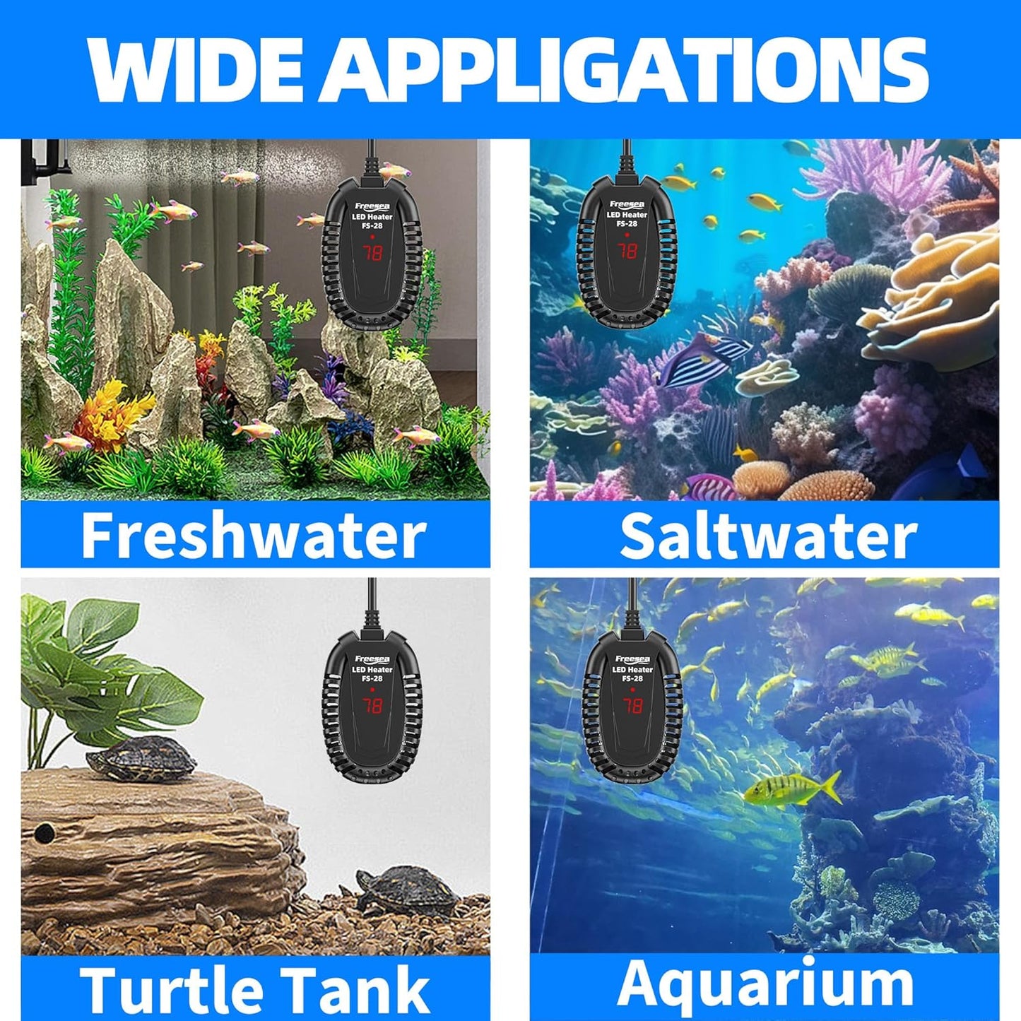 Aquarium Fish Tank Heater: 50W Small Submersible Turtle Heater with Adjustable Temperature External Controller for Betta | Saltwater | Freshwater | 1-10 Gallon